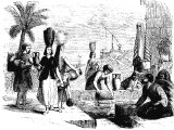 Women and water salesmen at a well